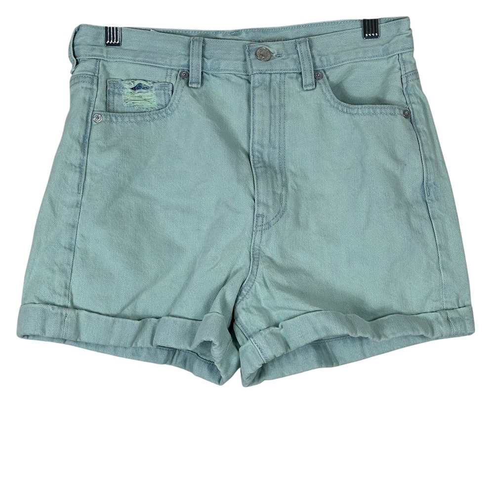 American Eagle Mom Denim Shorts Womens 4 Light Wash High Rise Distressed Y2K